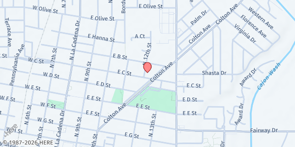 Map showing Soldiers of the Cross of Christ at 501 E C St, Colton, CA