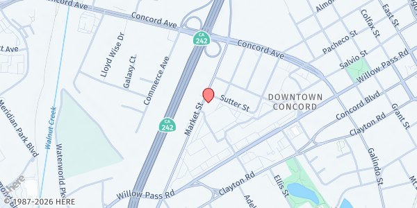 Map showing Monument Crisis Center at 1990 Market Street, Concord, CA