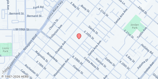Map showing St. Joachim Catholic Church at 1964 Orange Avenue, Costa Mesa, CA