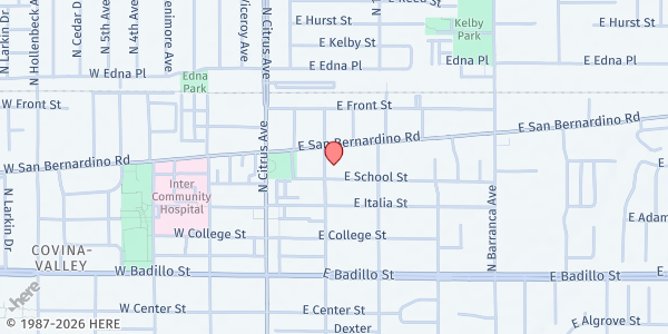 Map showing Project 29:11 - Covina at 418 N. Second Ave., Covina, CA