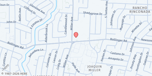 Map showing West Valley Presbyterian Church at 6191 Bollinger Road, Cupertino, CA