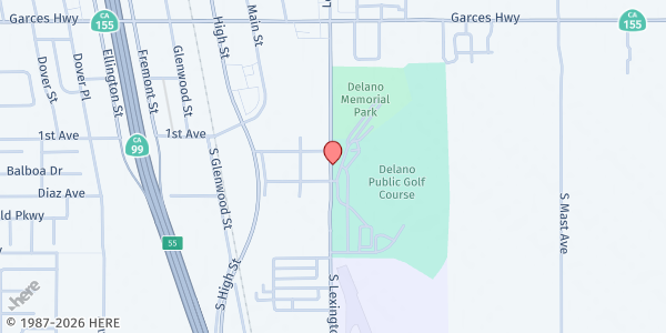 Map showing Memorial Park, Delano-Commodity at 100 S. Lexington St., Delano, CA