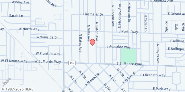 Map showing Dinuba Hispanic SDA Church at 325 N Eaton Ave, Dinuba, CA