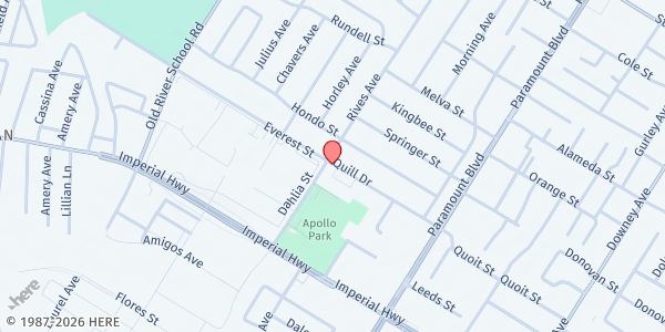 Map showing Barbara J. Riley Community & Senior Center at 7810 Quill Drive, Downey, CA