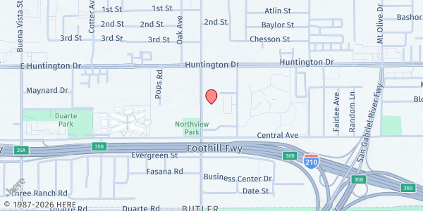 Map showing Entouch Betterment Foundation at 1330 S Highland Ave, Duarte, CA