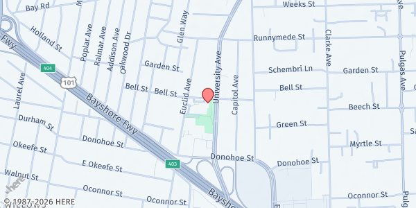 Map showing East Palo Alto Senior Center at 560 Bell St, East Palo Alto, CA