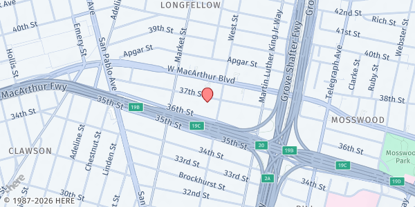 Map showing Church of the Living God PG&T at 819 37th St, Emeryville, CA