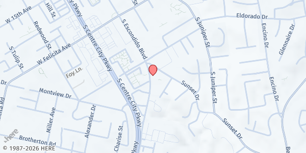 Map showing St. Vincent de Paul Food Pantry at 1911 Sunset Drive, Ste. 5, Escondido, CA