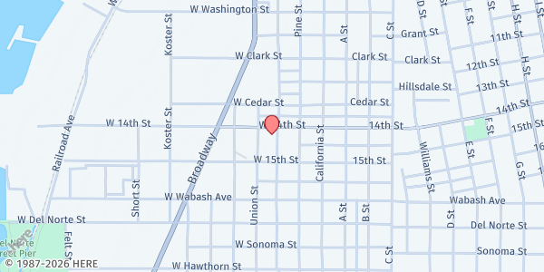 Map showing Food For People - Main Office at 307 W 14th St, Eureka, CA
