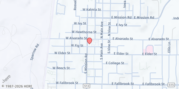 Map showing Fallbrook County Library at 124 S Mission Rd., Fallbrook, CA
