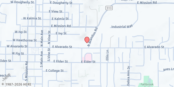 Map showing Fallbrook Food Pantry at 140 North Brandon Road, Fallbrook, CA