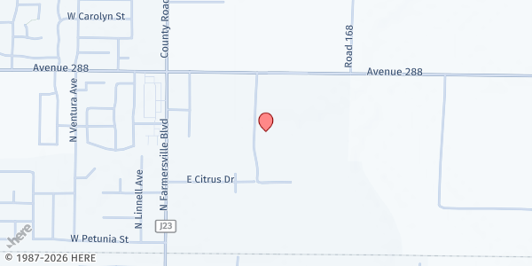 Map showing FoodLink-USDA-Farmersville at 631 E. Walnut, Farmersville, CA