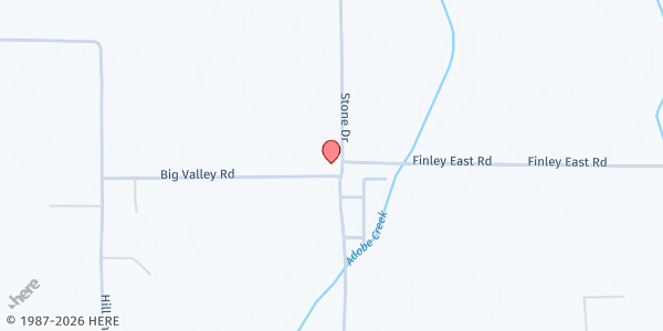 Map showing Clearlake Gleaners at Finely Distribution Center at 1896 Big Valley Rd, Finley, CA