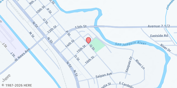 Map showing Firebaugh Business Association Distribution Site at Q St. and 15th St., Firebaugh, CA