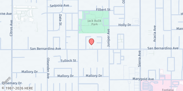 Map showing Fontana First Assembly Of God at 16580 San Bernardino Street, Fontana, CA