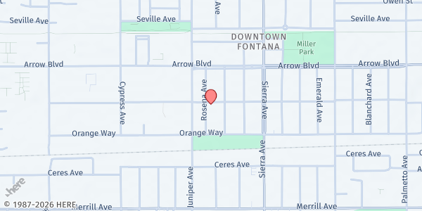 Map showing Fontana Foursquare-Living Way at 16725 Valencia Avenue, Fontana, CA