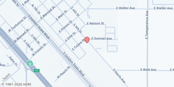 Map showing St. Dhriti's Catholic Church at 512 S 5th St, Fowler, CA