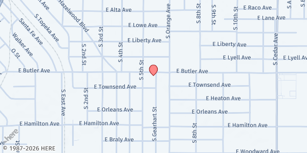 Map showing Butler Pentecostal Church - Neighborhood Market at 3542 E. Butler Ave., Fresno, CA