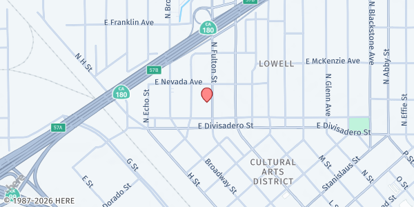 Map showing Catholic Charities - Pantry at 149 N. Fulton St., Fresno, CA