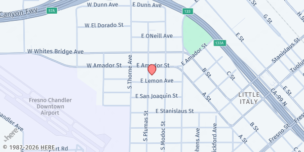 Map showing Feed My Sheep at 117 E. Lemon Ave., Fresno, CA