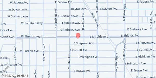 Map showing Fresno Central SDA at 422 E. Shields Ave., Fresno, CA