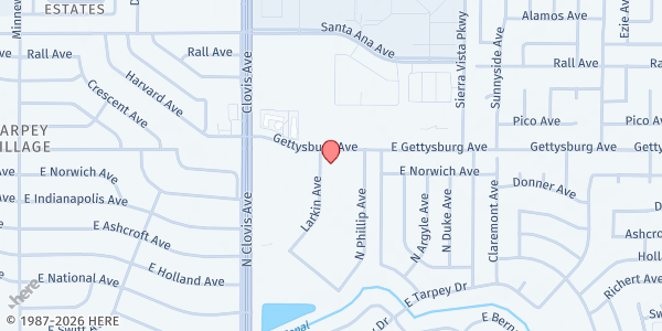 Map showing Holy Ground Family Fellowship - NM/USDA at 980 Gettysburg Ave., Fresno, CA