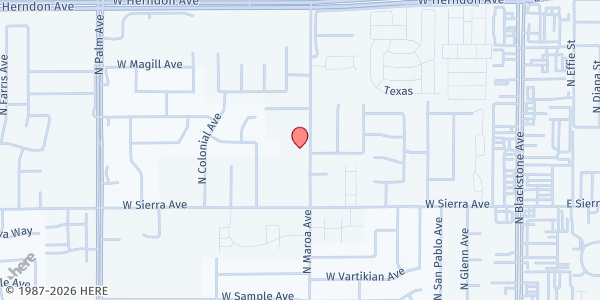 Map showing Korean Presbyterian Church of Fresno at 6515 N. Maroa Ave., Fresno, CA