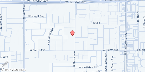 Map showing Korean Presbyterian Church of Fresno at 6515 N. Maroa Ave., Fresno, CA