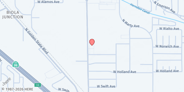Map showing Mt. Zion Assemblies at 4368 North Brawley, Fresno, CA