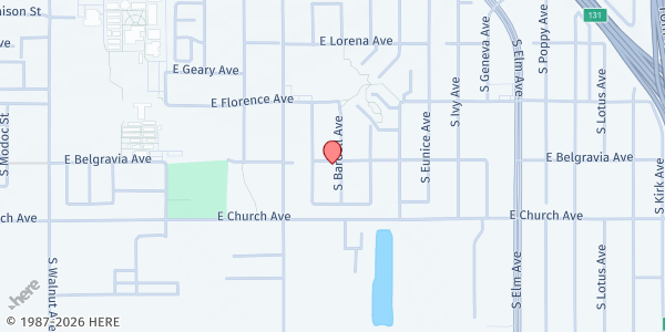 Map showing New Birth Evangelistic Center Church at 2360 S. Bardell, Fresno, CA