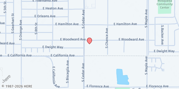 Map showing New Life Baptist Church at 2033 S Cedar Ave, Fresno, CA