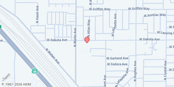Map showing North Fresno Assembly of God - Fresno at 2707 W. Dakota Ave., Fresno, CA