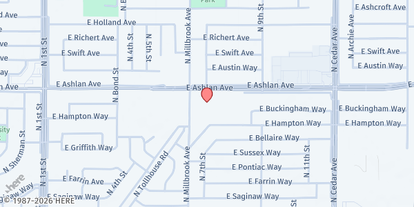 Map showing Saints Community Church - USDA at 3740 E Ashlan Ave, Fresno, CA