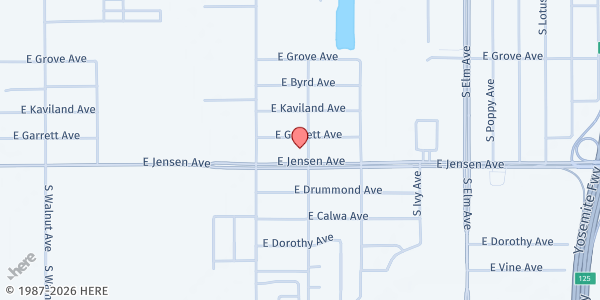 Map showing Second Baptist Church - USDA Distribution Site at 1041 E Jensen, Fresno, CA