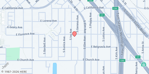 Map showing St. Rest Baptist Church at 1550 E. Chester Riggins Ave., Fresno, CA