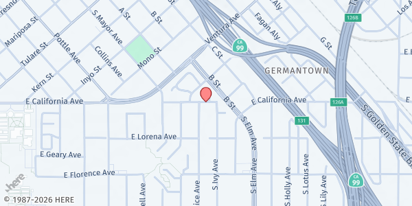 Map showing Westside Church of God at 1424 W California A, Fresno, CA
