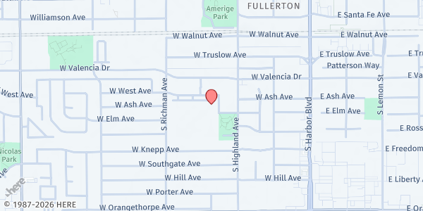 Map showing Pathways of Hope - The HUB at 611 S. Ford Avenue, Fullerton, CA