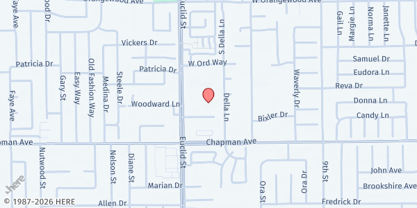 Map showing First Presbyterian Church Garden Grove at 11832 Euclid Street, Garden Grove, CA