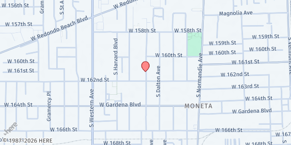 Map showing Gardena Genesis Community Church - Mama Rosa's Food Pantry at 16113 S. Denker Ave., Gardena, CA