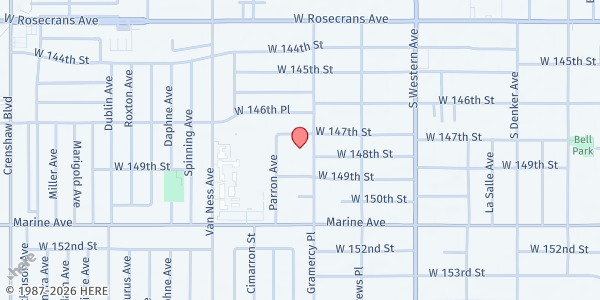 Map showing Lady Bug Ministry - Main Location at 14725 Gramercy Place, Gardena, CA