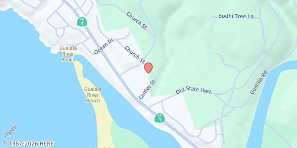 Map showing Gualala Baptist Church at 37300 Church St, Gualala, CA