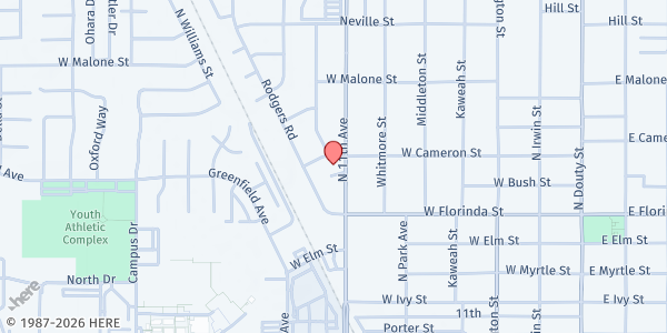 Map showing Kings Community Action Organization (KCAO) at 1130 N 11th Ave, Hanford, CA