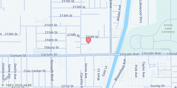 Map showing Church of Deliverance International, Inc. at 12441 Farlow Street, Hawaiian Gardens, CA