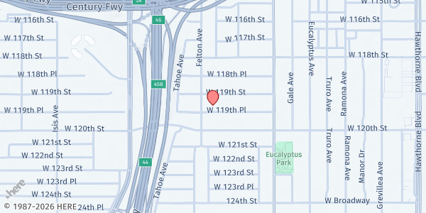 Map showing Del Aire Baptist Church at 4951 W. 119th Place, Hawthorne, CA