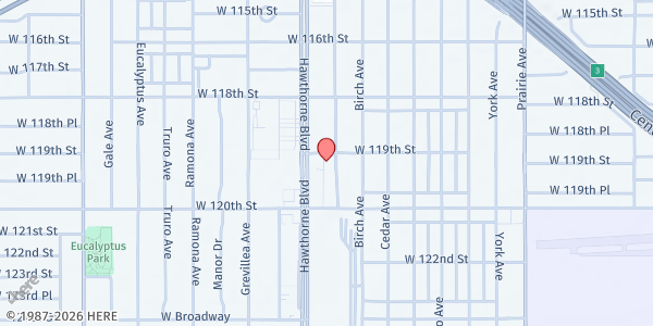 Map showing St. Joseph Catholic Church at 11901 Acacia Ave., Hawthorne, CA