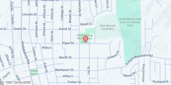 Map showing Healdsburg Recreation Park at 515 Piper St, Healdsburg, CA