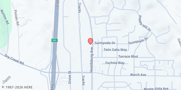 Map showing Healdsburg Shared Ministries at 1505 Healdsburg Ave, Healdsburg, CA