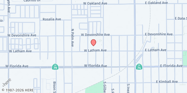 Map showing Faith World Harvest Church Inc. at 630 W. Latham Avenue, Hemet, CA