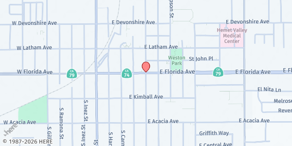 Map showing Tri State Community Healthcare - Hemet Location at , Hemet, CA