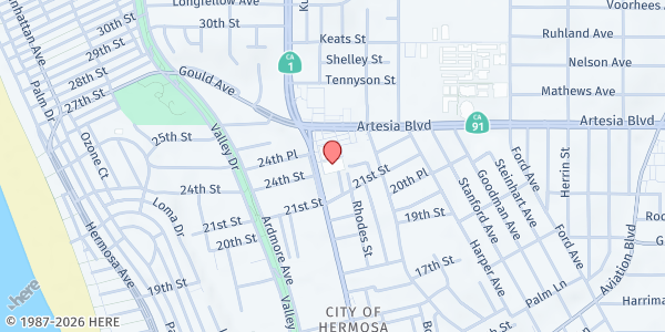 Map showing Hope Chapel Foursquare Church at 2420 Pacific Coast Highway, Hermosa Beach, CA